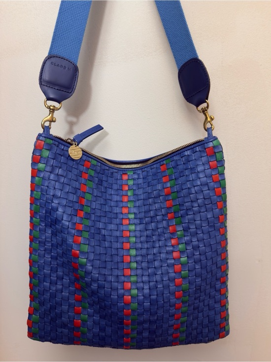 Clare V. Handbags - Rare Clare V. Handwoven Leather Messenger Bag Blue Red Green Checkered Stripe